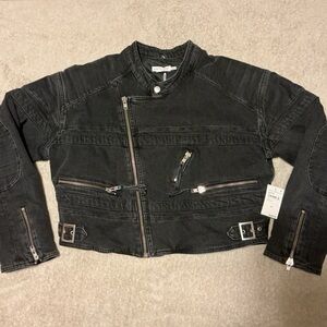 Good American Jean Charcoal Biker Jacket